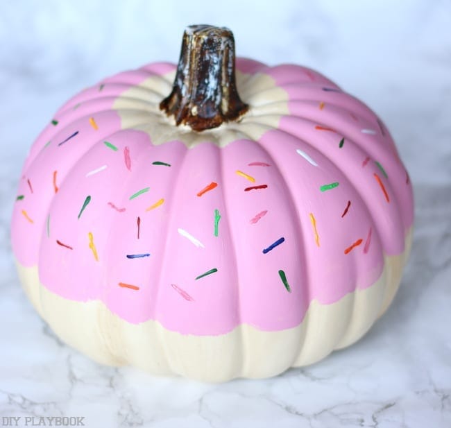 DIY donut pumpkin with sprinkles