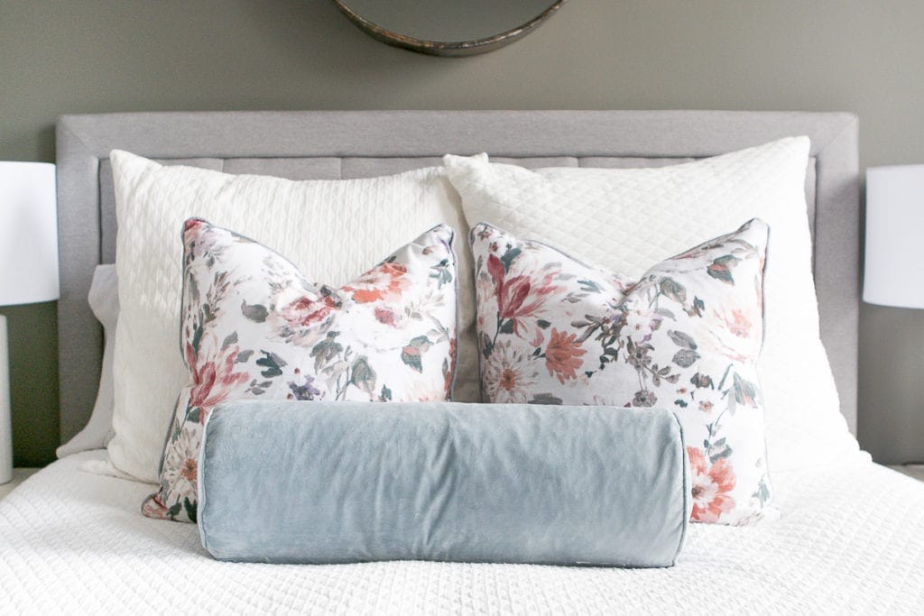 Floral pillows with a velvet lumbar pillow