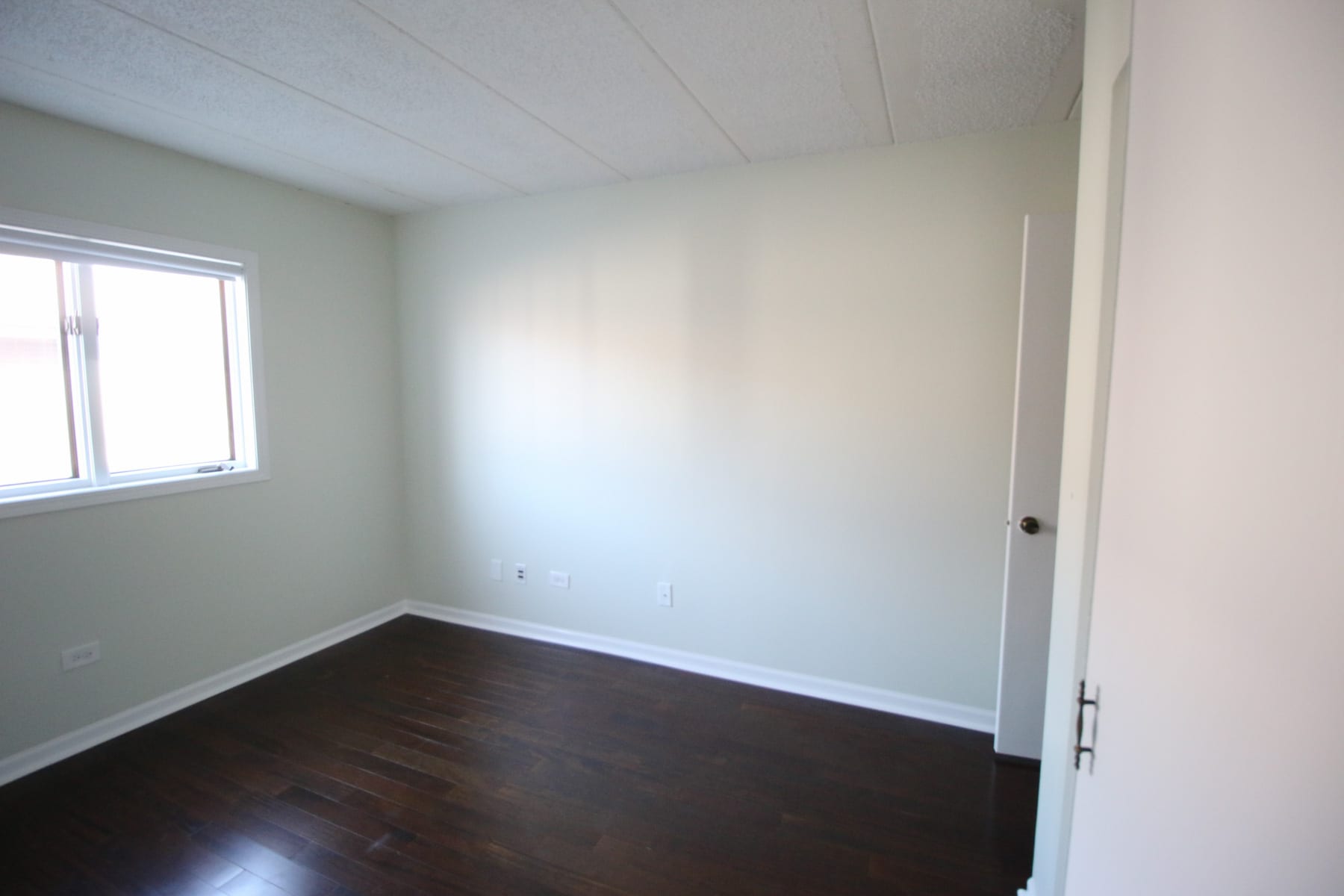 Bedroom painted the color "Sagey" by Sherwin Williams