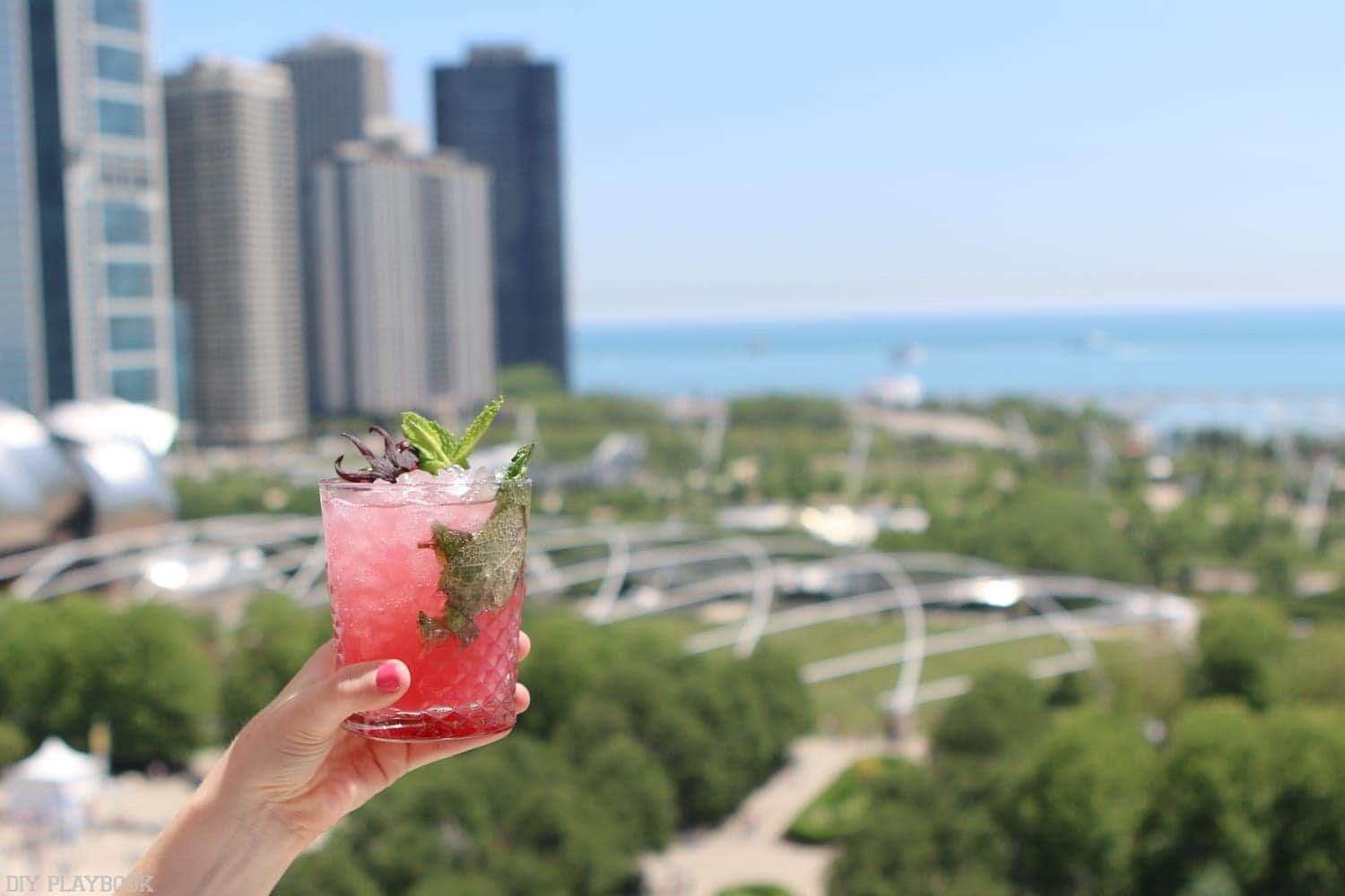 A cocktail on the rooftop of Cindy's overlooking Millenium Park in Chicago