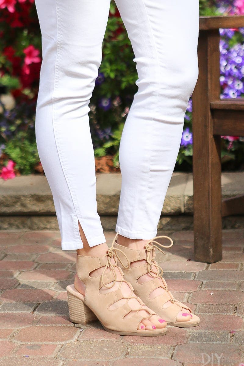 The Rae lace-up sandal from Sole Society go well with white jeans