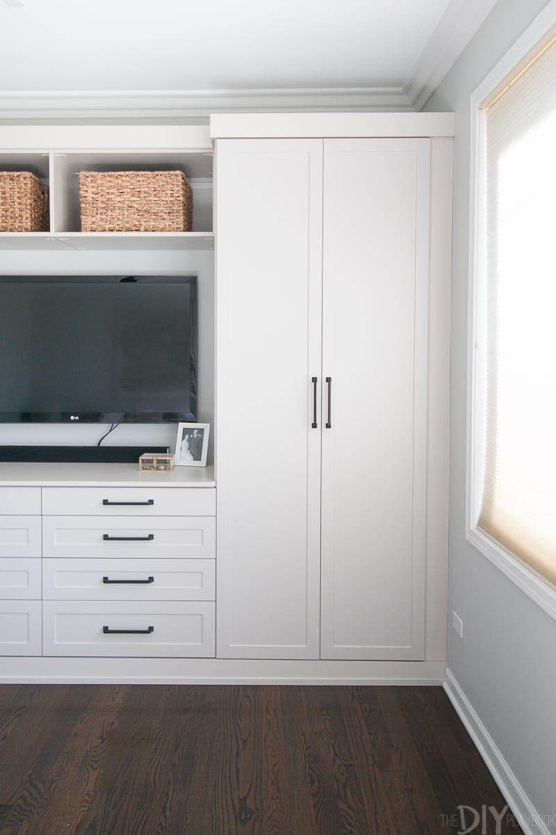 Large cabinets in the color morning dew. 