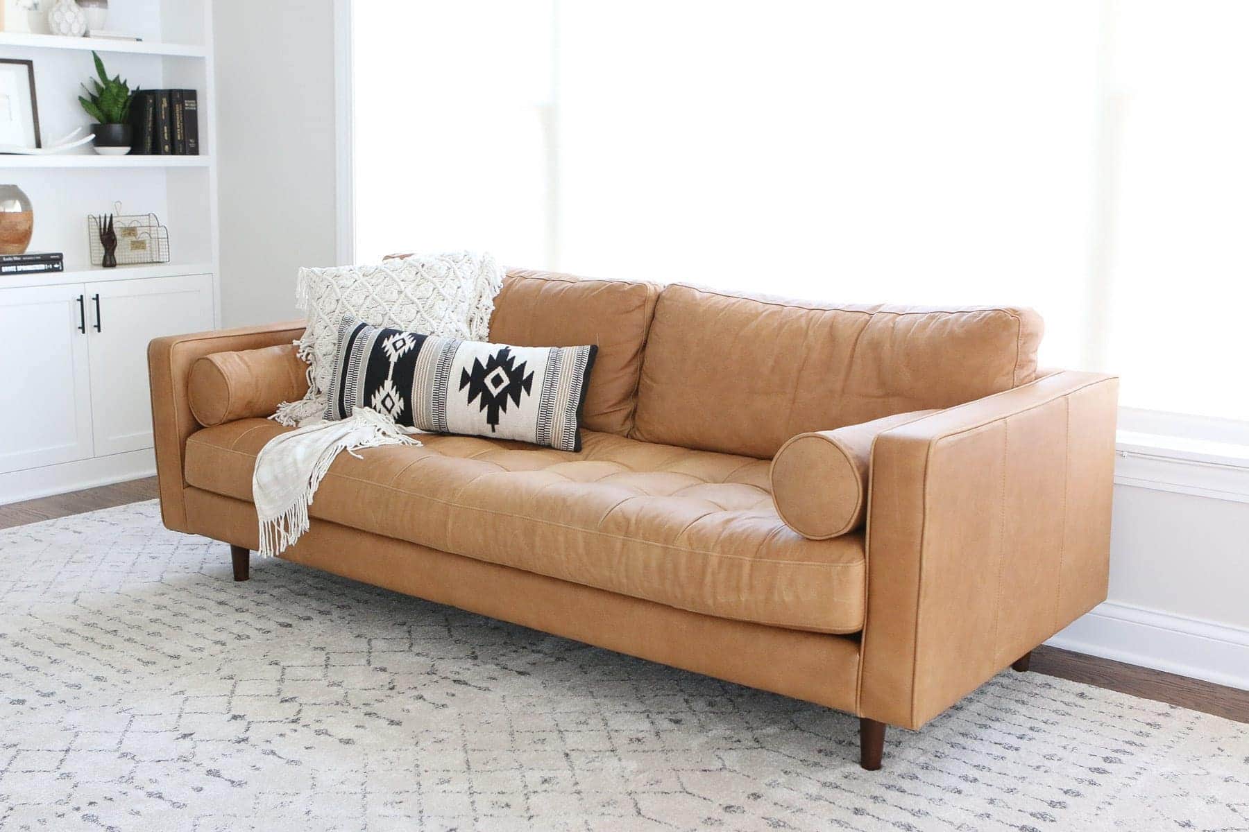 buying a brown leather couch from article