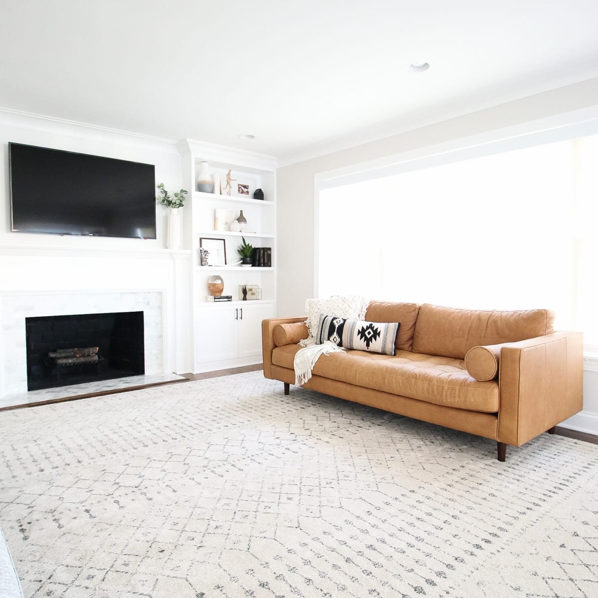 leather couch in a family room