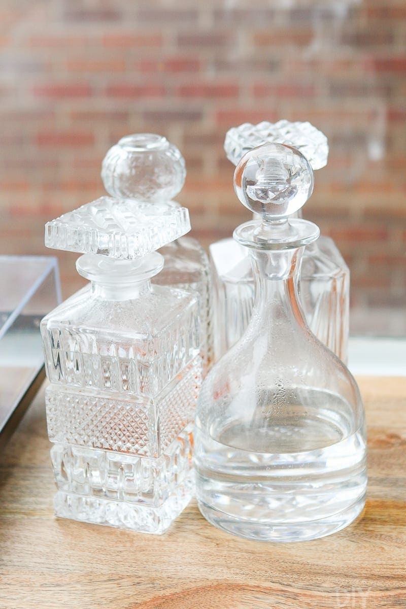 Use clear decanters on your bar area to make things look classier and more elegant