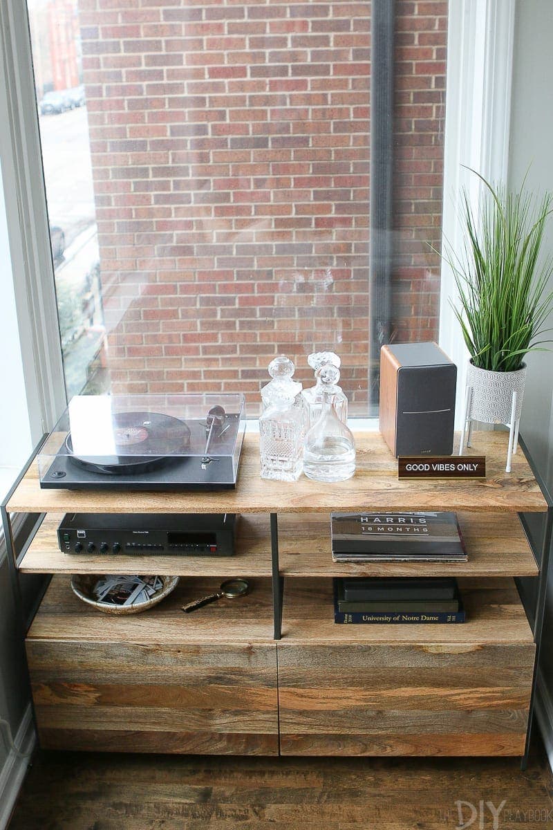 West Elm record console to hold your record player and albums