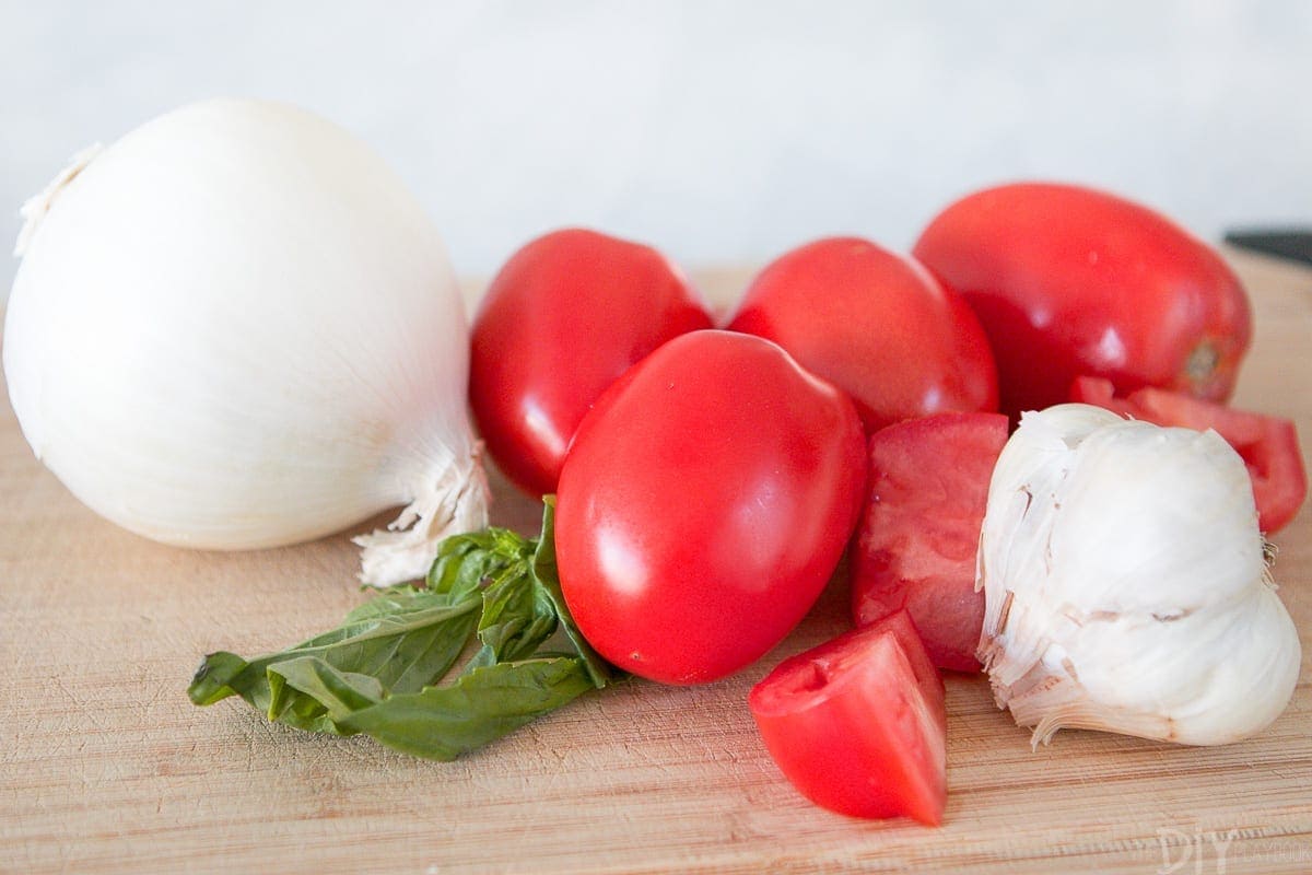 Onions, fresh plum tomatoes, garlic, and basil to create a delicious fresh pasta recipe. 