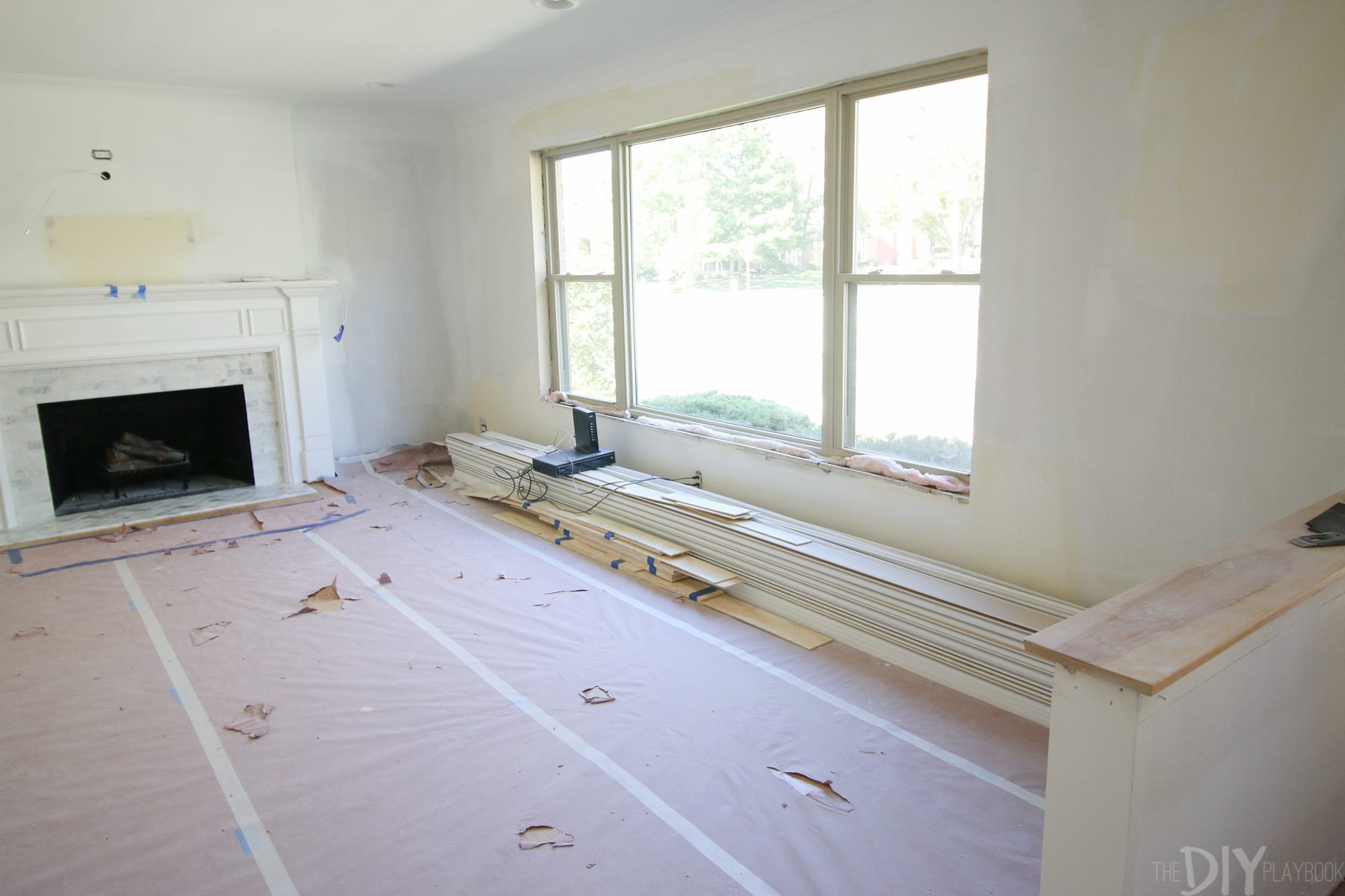 Living room in progress. We bought all of our own materials so we'd save money and we'd get to choose the styles that we wanted. 