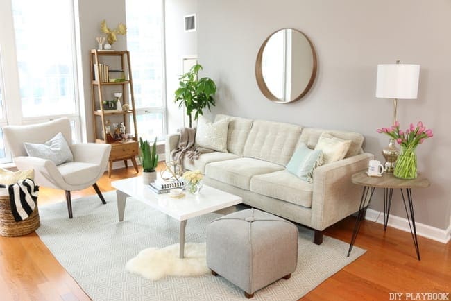 This living room is decorated beautifully with table accents. 