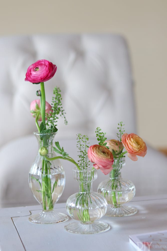 Sweet vases of Ranunculus at Bloom Bash. 