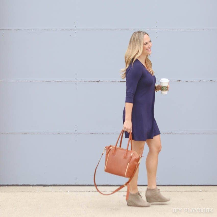 Casey loves her coffee to accompany her weekend errands. 