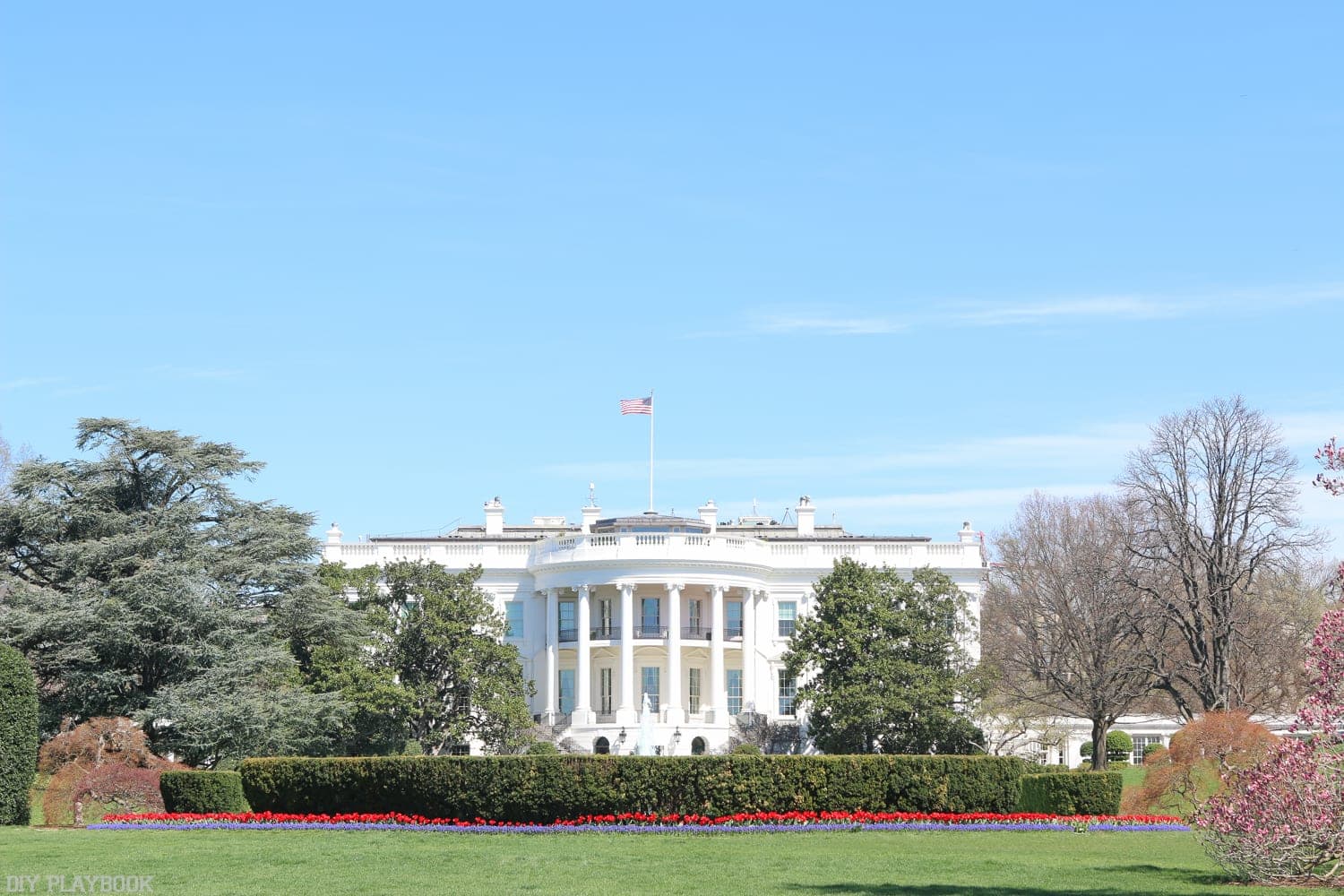 The White House on a spring day in Washington, DC. 