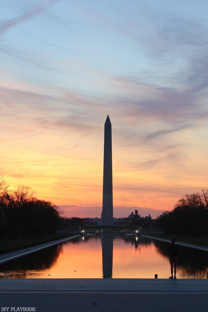 Sunrise above the Washington Monument in DC. 