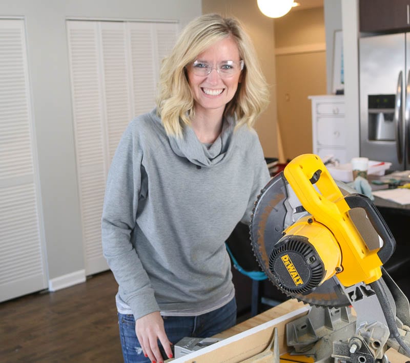 Bridget using the power tools