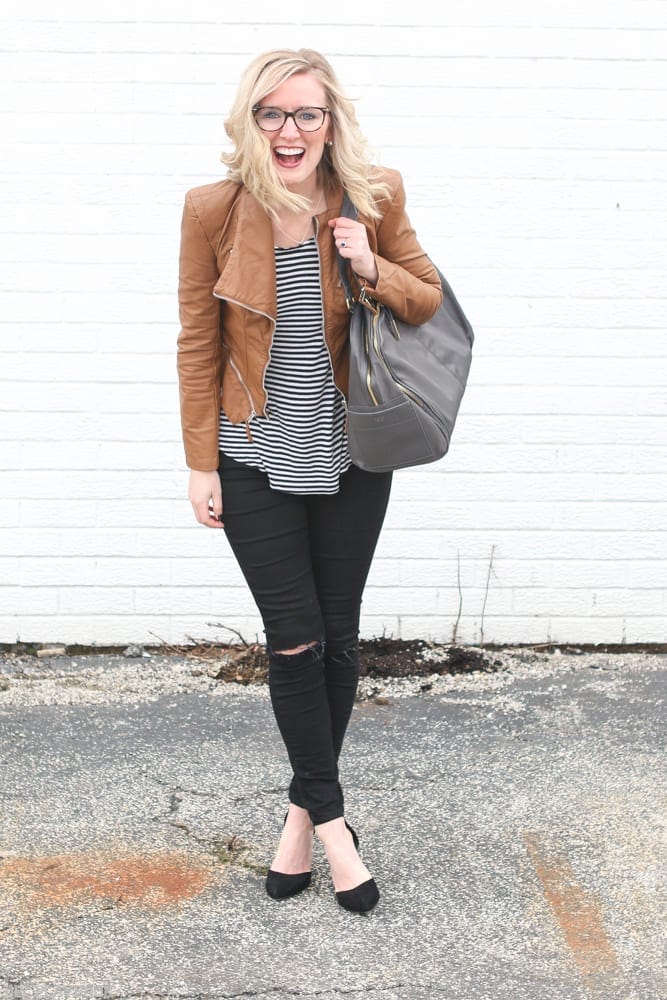 Bridget's night look, with a great bag and glasses