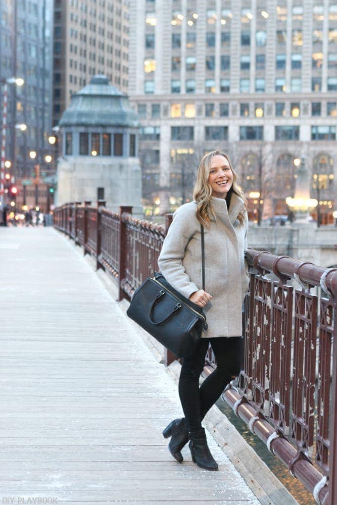 Casey overlooking the Chicago River from the bridge. 