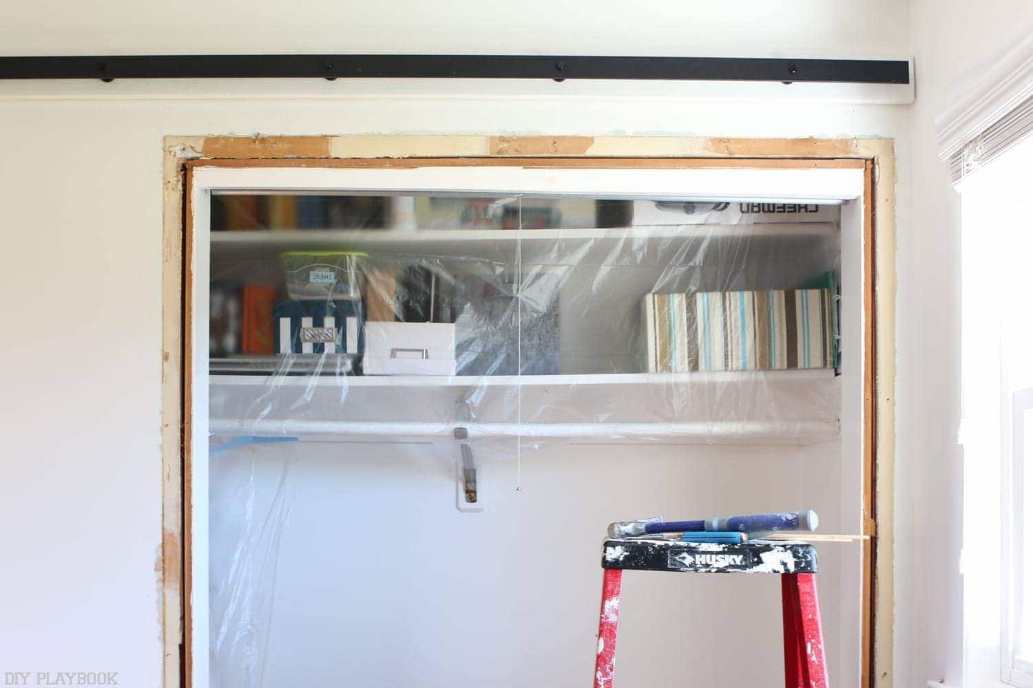 Barn door process- remove old closet casing