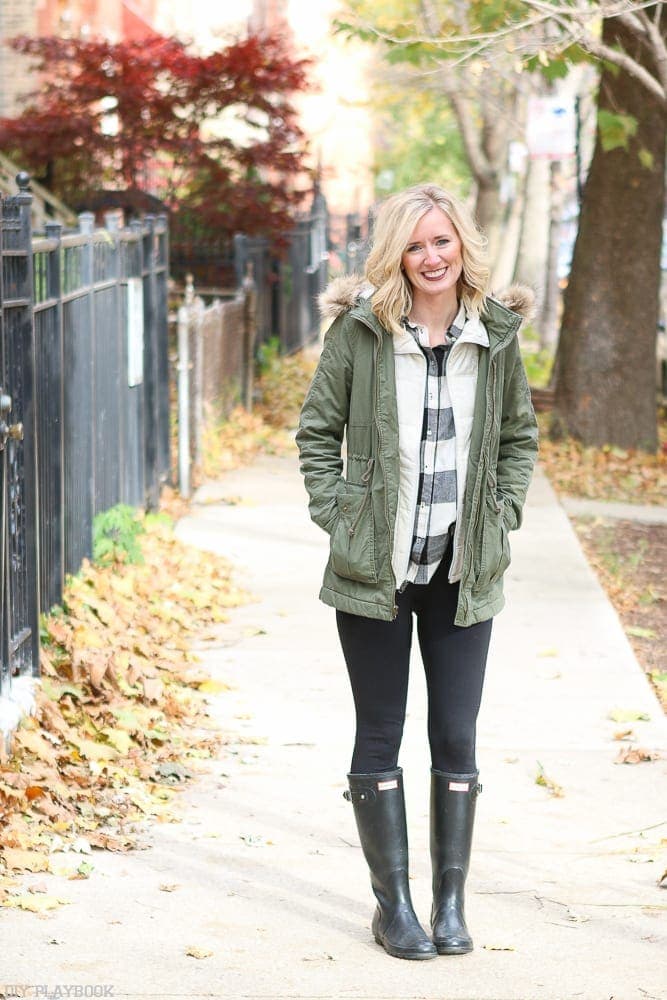 Bridget with fall Hunter boots