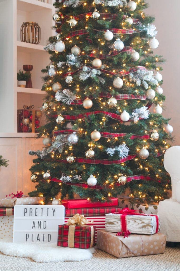 Wind the thick, red, plaid ribbon all the way around the Pretty and Plaid Christmas Tree for a perfect pop of color!