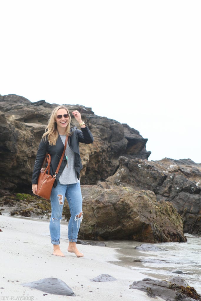 A leather jacket isn't the best choice for the beach but it was a beautiful day.