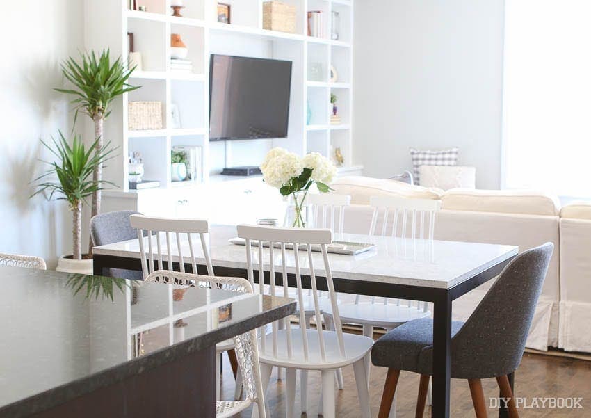 this open concept dining room is small but we made use of all the space