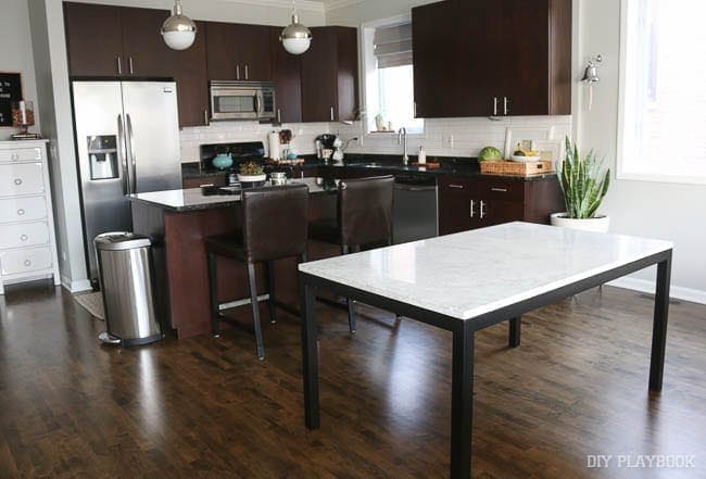 Casey's kitchen, including her new dining room table! Now we just need to choose the right chairs to go with it!