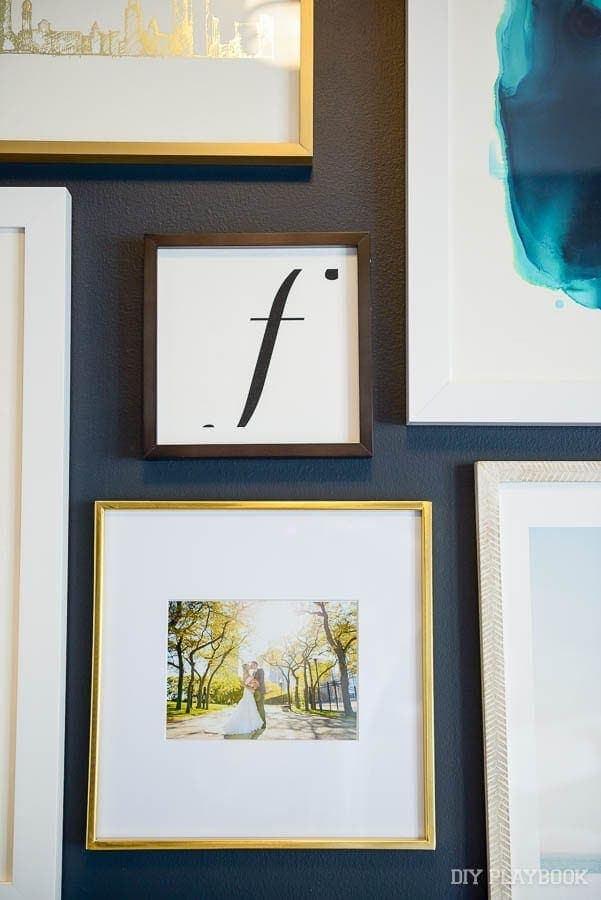 Wall are like monograms and wedding pictures add personalized pieces to the space. 