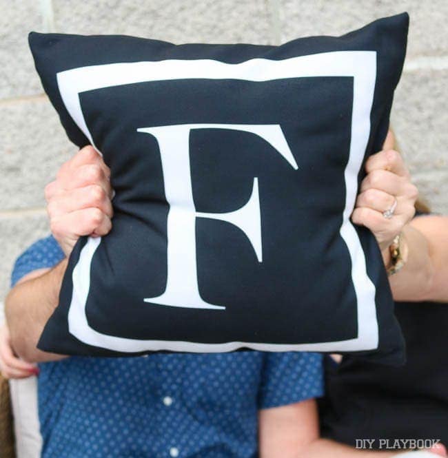 And "F" monogrammed throw pillow for Finn. 