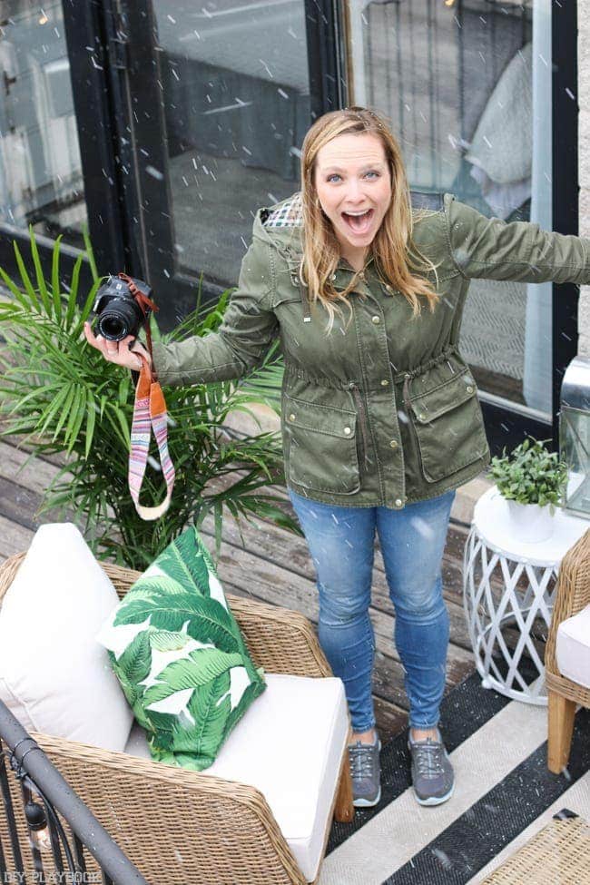 Surprise! It was snowing when we took these photos of our new patio decor from Wayfair. Can you believe this Chicago weather?