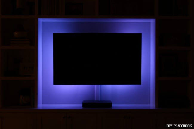 We put blue LED lights on our television. Stay tuned for the tutorial!