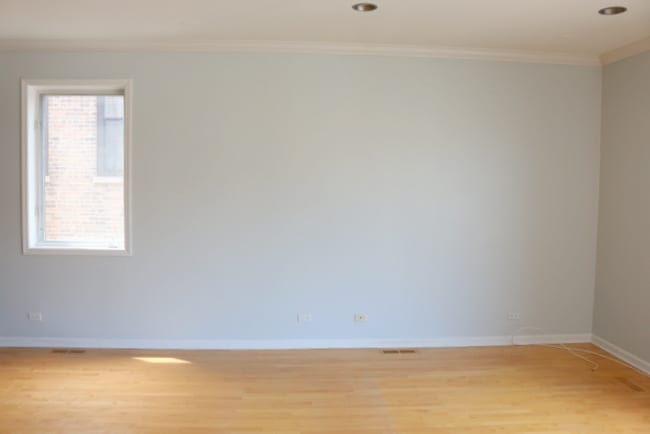 The blank wall that we put the built-ins on. 