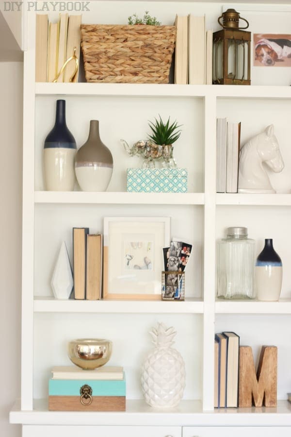 Built In boxes organization family room