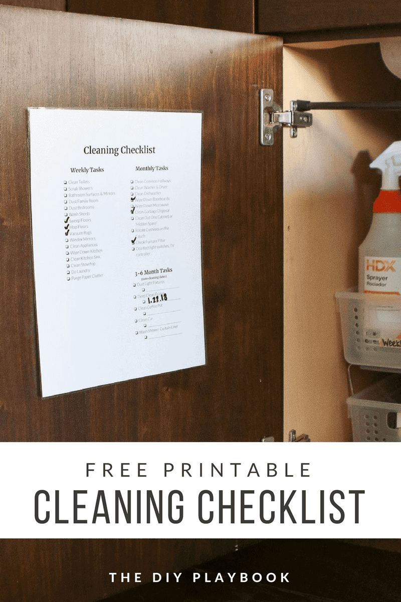 A free printable of a cleaning checklist to keep your home in tip top shape and nice and tidy!