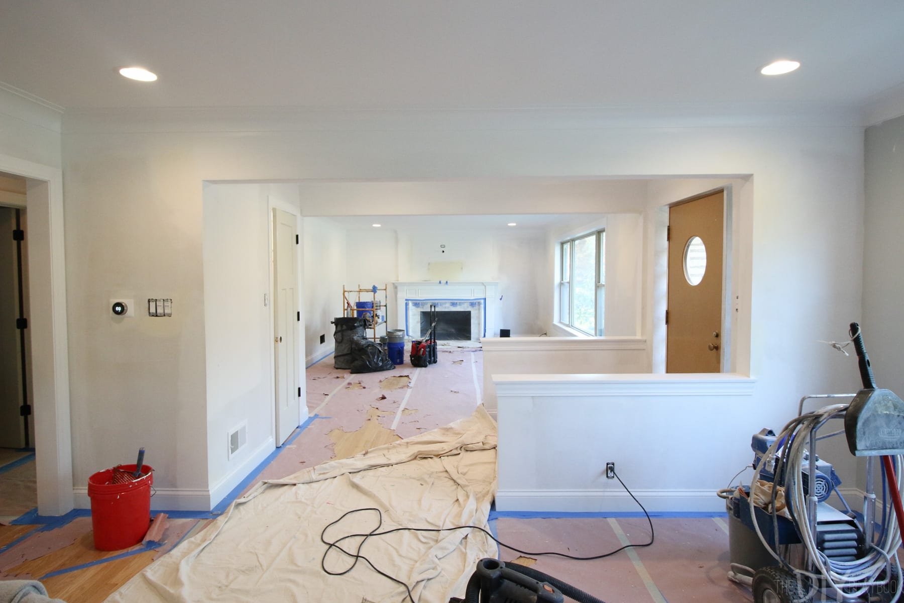 Living room project in progress. We painted the whole room and added new doors, trim, and castings throughout the room. It already looks so much brighter!