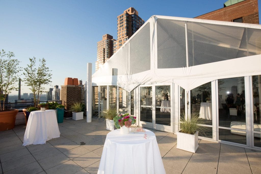 a fun rooftop cocktail hour at the BHG event