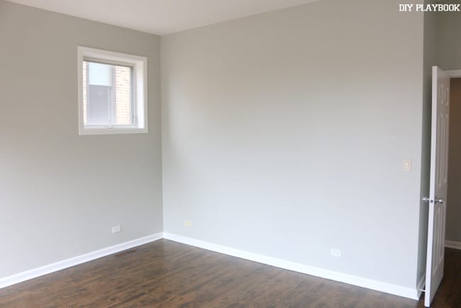 Master bedroom with a softer shade of grey. 