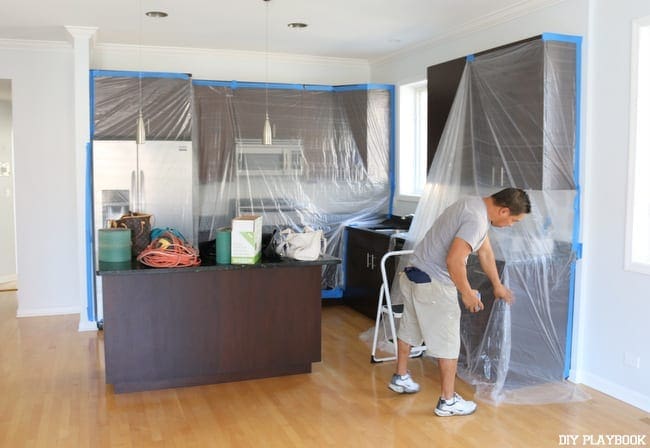 Our kitchen is getting prepped for the new stained hardwood floors!