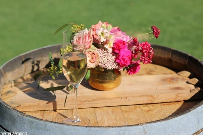 Wine and flowers at the blogger's dinner party