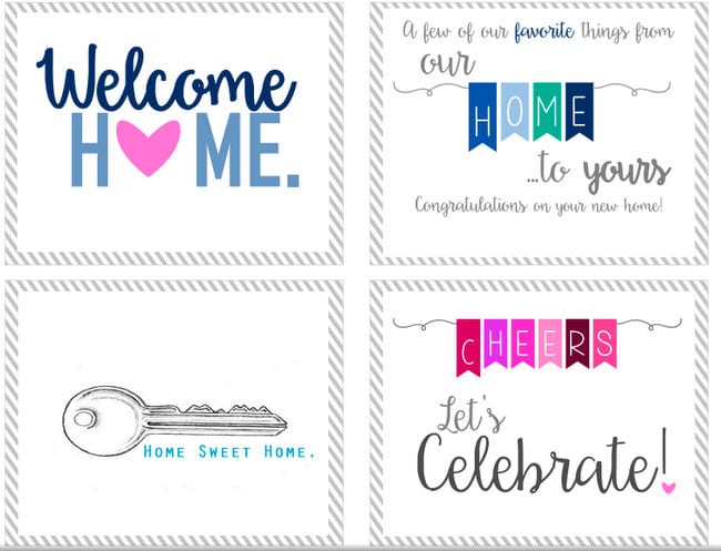 New Home Gift Printable. Which one is your favorite? Welcome Home, Home Sweet Home or Let's Celebrate!