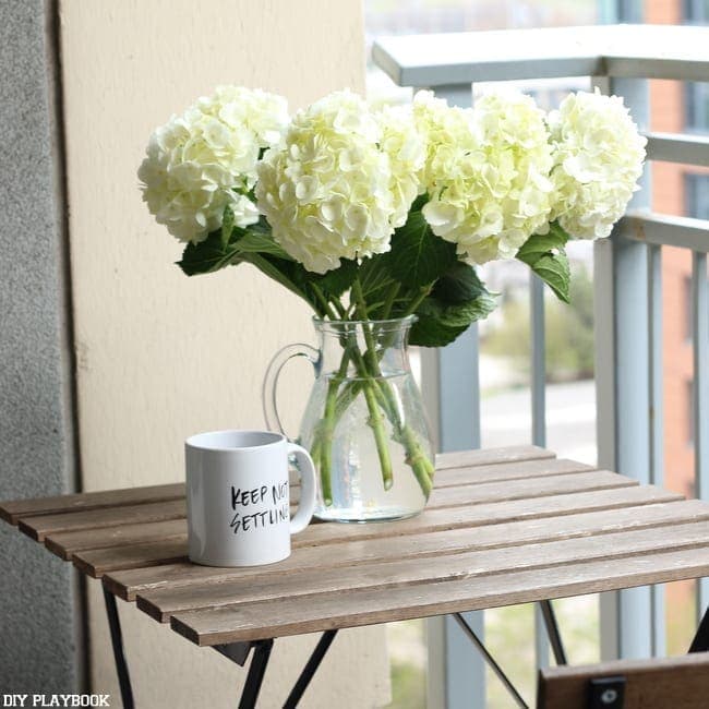 Maggie's balcony is always decorated with flowers in the warmer months. 