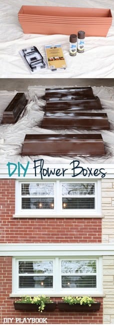 These DIY flower boxes look like wood. 