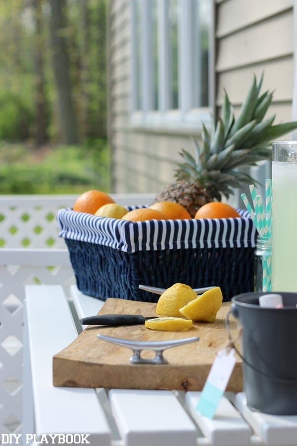 Outdoor bar cart area on a patio