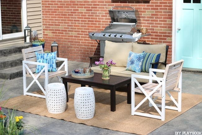 Lowe's patio makeover furniture setup