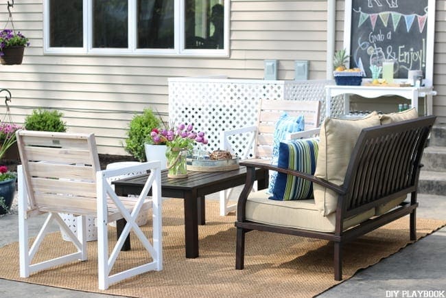 Furniture setup on an outdoor patio