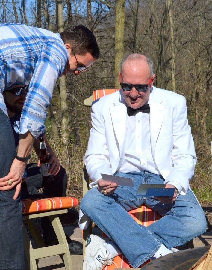 My dad loved his memory box gift! Here he is reading his cards from everyone. 