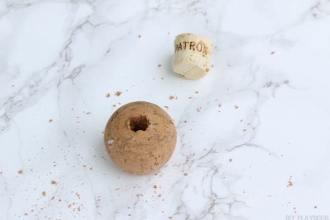 drilled hole through cork