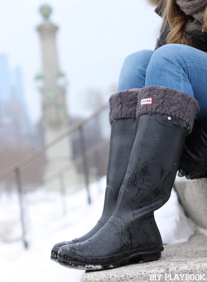 Black Hunter boots with boot socks