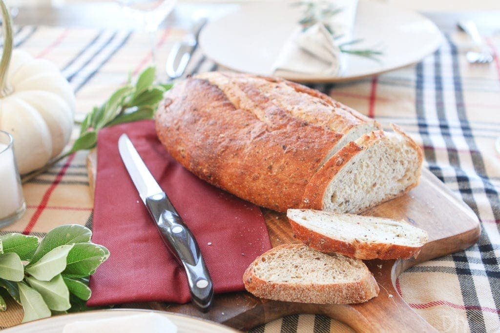 Sliced bread platter on the dining room table