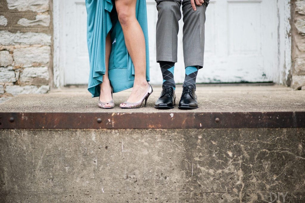 Showing off shoes in DIY engagement photos