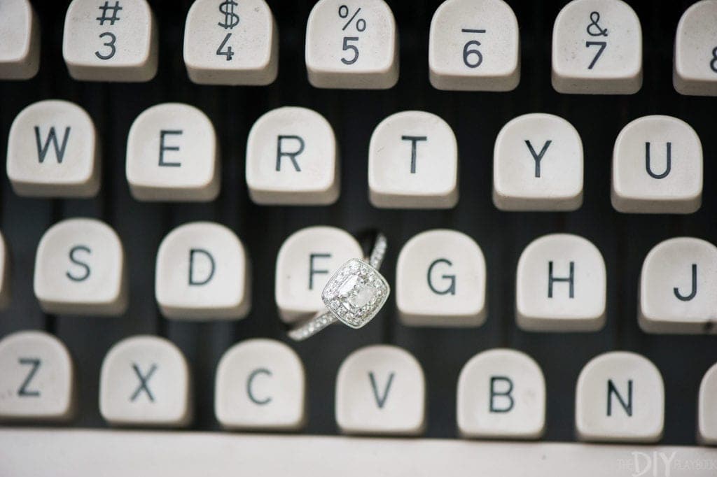 Engagement ring on a typewriter